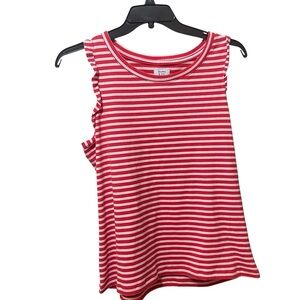 Crown &Ivy Red White Striped Ruffle Sleeveless Vacation Summer Tank Top  XXL NWT